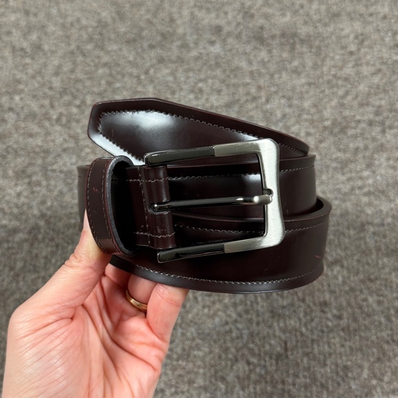 Johnston & Murphy Other - Johnston & Murphy Brown Maroon Red Leather Belt Men Size 38 Silver Square Buckle